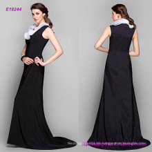 Elegante vestido de noche de columna petite vaina Jewel Sweep cepillo de tren elastizado satinado con volantes